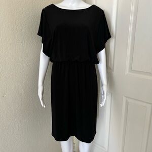 Anne Klein Black Stretch Boatneck
Elastic Waist Short Sleeve Midi Dress
Size 6